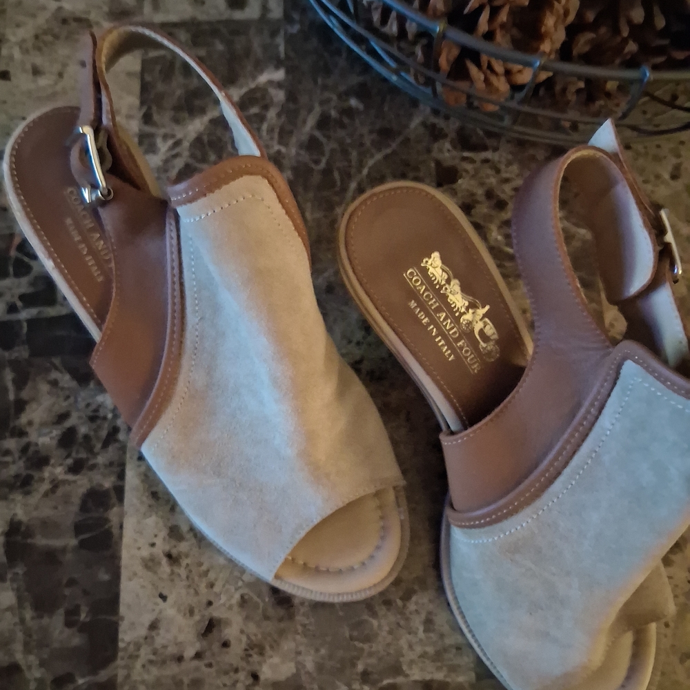 Coach and Four Tan and Cream Mules